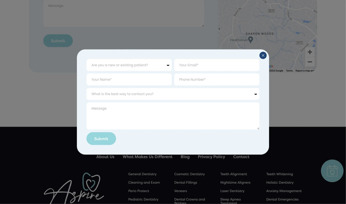 Izrada web sajta - Aspire Dental Wellness - Popup formular